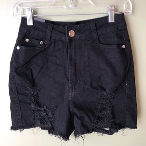 Brand New Black Distressed High Rise Jean Shorts